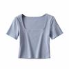 Women's European & American Style Crop Top: Generous Neckline, Tight Short Sleeves, Elastic, Sports Fitness Base Layer T-Shirt.