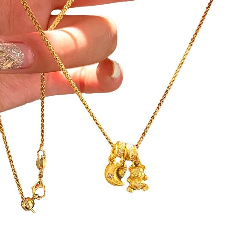 Simple Zircon Moon Bear Pendant Necklace For Girls Fashion Accessory Jewelry