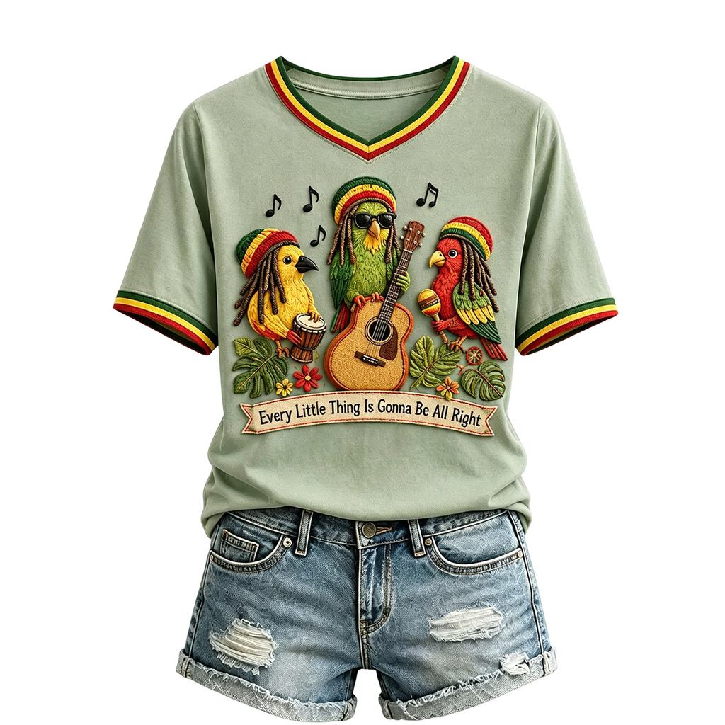 Women's V-Neck Printed Short Sleeve T-Shirt for Casual Daily Wear