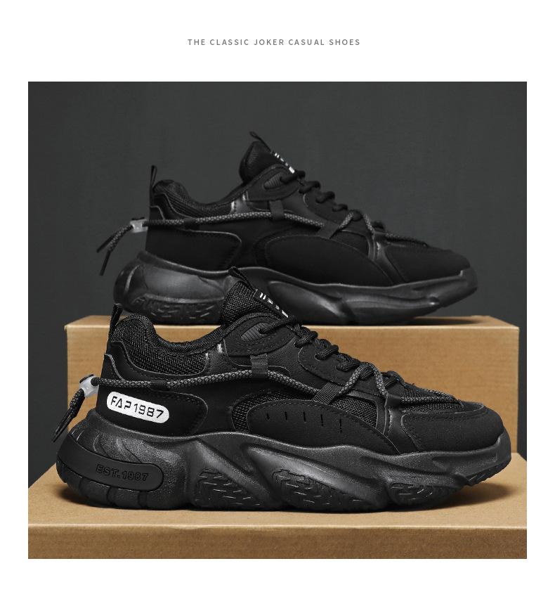 Men's Shoes Spring New Breathable Sports Trend with Thick Sole Casual Running Black Daddy Tide Shoes