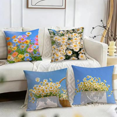 Fashion Daisy Cushion Cover Reversible Plush Pillow Cover – For Car, Sofa, Bedroom, Perfect As a Gift.