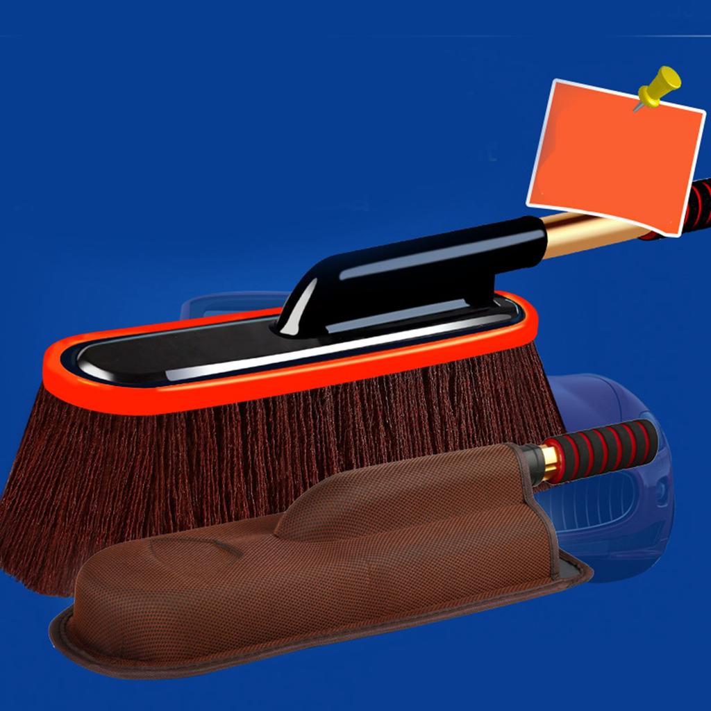 Car Duster Detailing Brush Scratch Free Washing Mop with Extendable Handle for Auto Exterior Interior Cleaning Brown