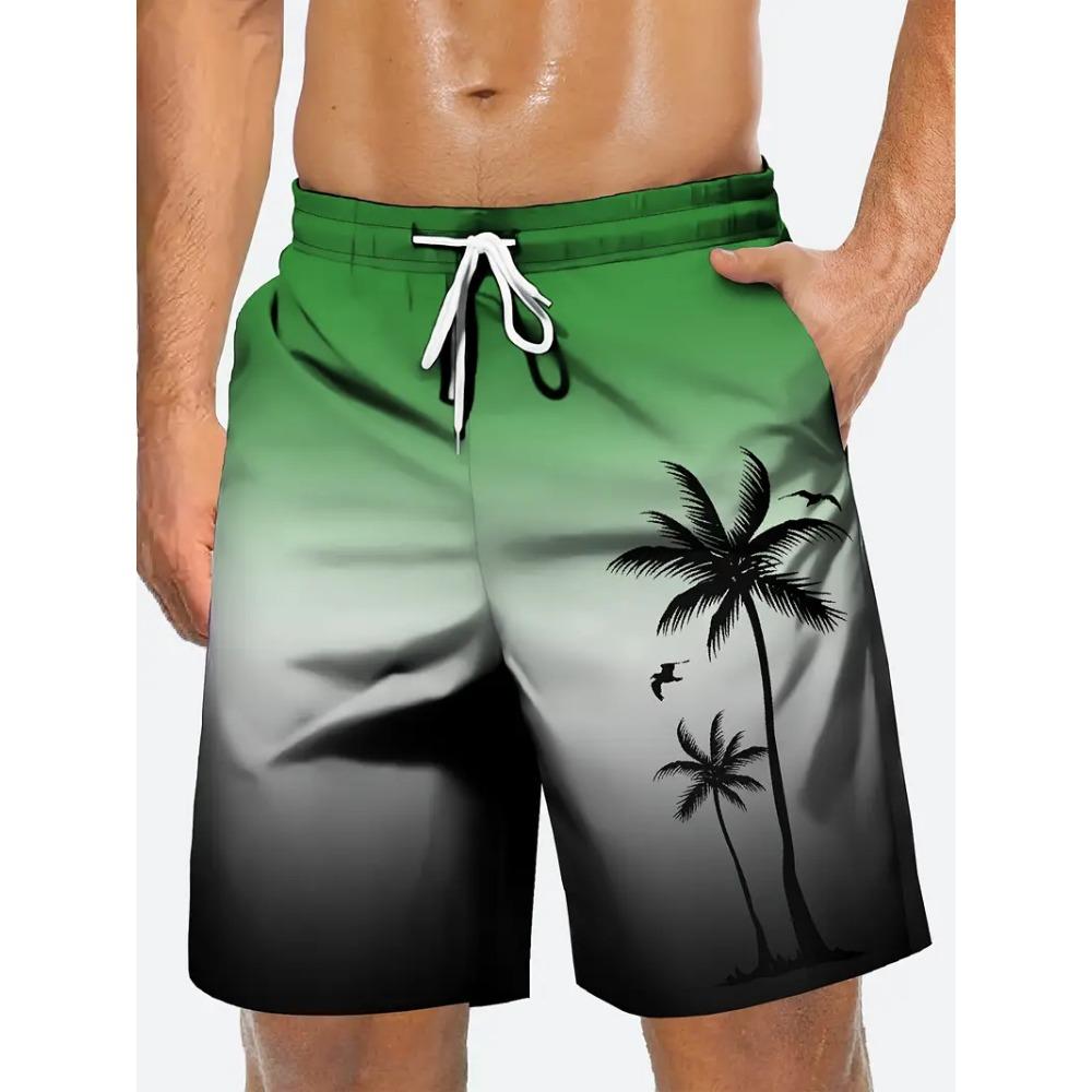 Trendy Palm Tree Pattern Beach Shorts For Men Fashion Summer Holiday Vacation 3D Printed Short Pant Casual Oversized Board Short
