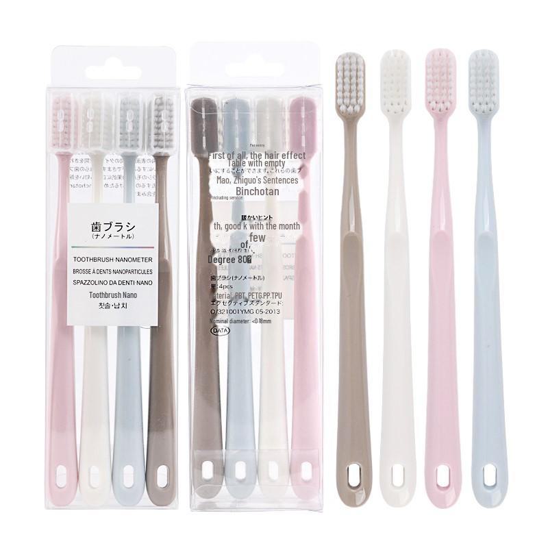 MUJI Japanese Style Adult Soft Bristle Toothbrushes, Solid Color, Set of 4.