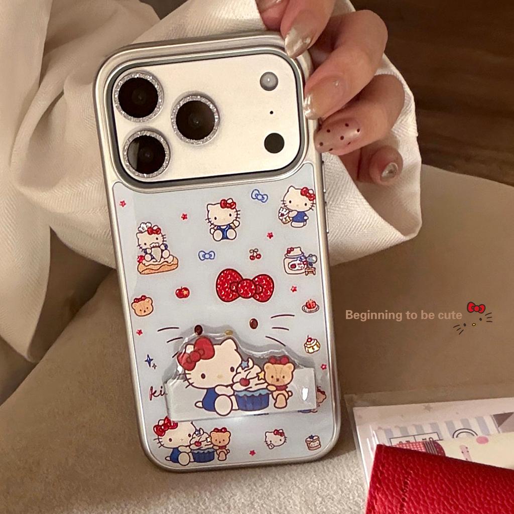 Blue cat cartoon bracket is suitable for Apple 17promax mobile phone case iphone16 gilt 14 electroplating 15 hard 17.