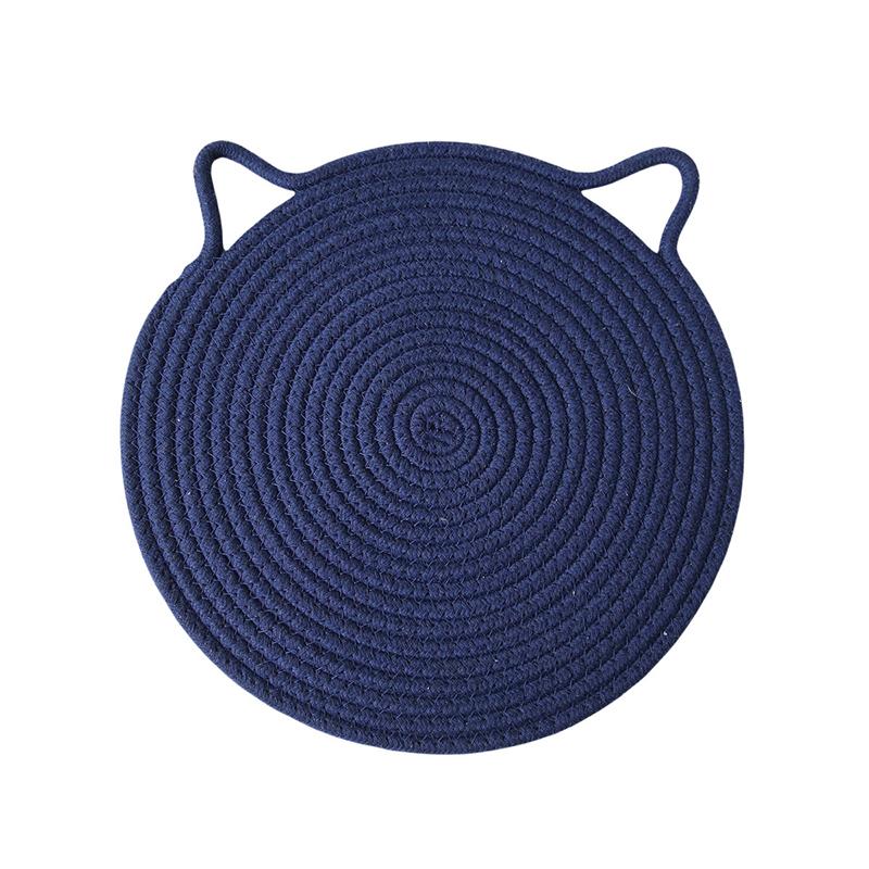 1Pc Cotton Rope Woven Insulation Pad Design Dining Table Tray Mat Insulation Pad Cartoon Cat Ear Shaped Solid Color Dining Table