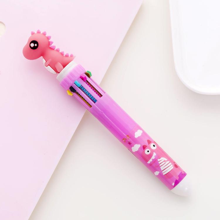 Korean Cartoon Dinosaur & Hippo 10-Color Multifunctional Ballpoint Pen for Students