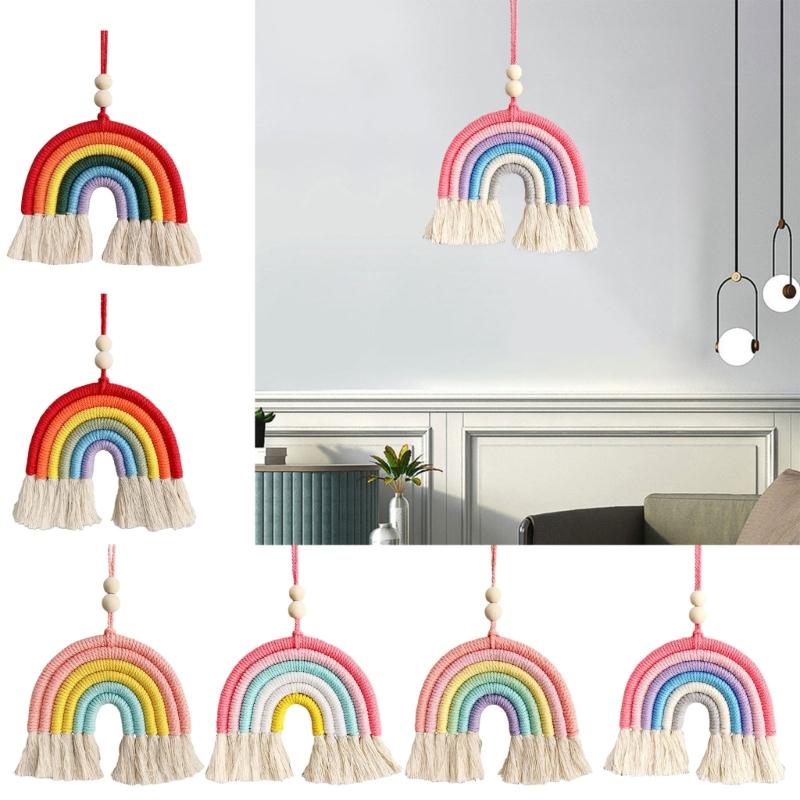 BeHandwovens Cotton Rope Rainbow Tassels Wall Car Pendants Rainbow Wall Hangings Holiday Decorations
