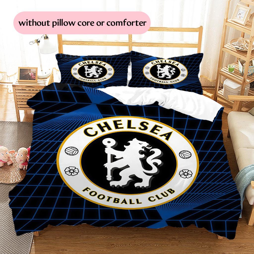 Chelsea FC Pattern Bedding Home Decoration Birthday Gift (1 * Duvet Cover + 2 * Pillowcase, Without Core)