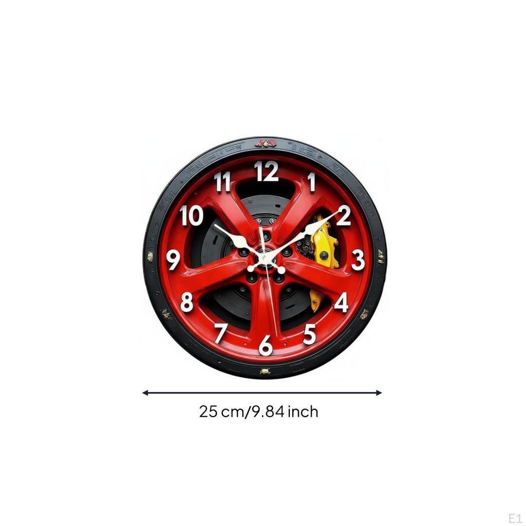 Brake Disc Wall Clock Quiet Mechanism Car Wheel NonTicking Design Timepiece for Men, Living