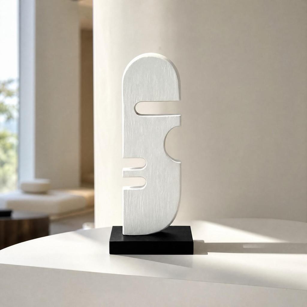 Wooden Facial Profile Decor with Rectangular Base Modern Geometric Cutout