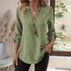 Woman Clothing Cotton Linen Shirt with Buttons and Large-size V Neck for Women Tight Fashion Long Sleeve Solid Color Top