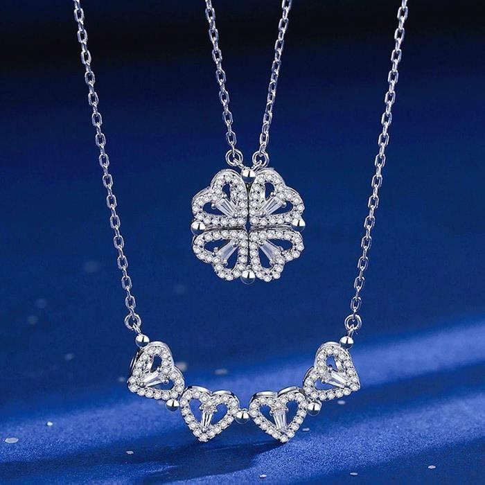 Women's Necklace Four-Leaf Clover Heart Detachable Magnetic Pendant Valentine's Day Birthday Gift With[u1338]