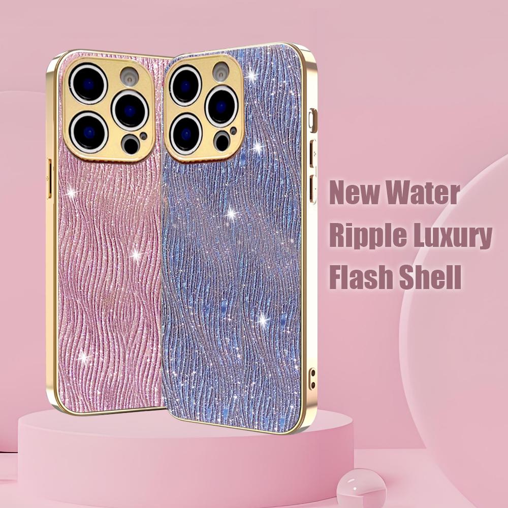 For iPhone 15 Pro Max Case Electroplating Ripple Texture PU+TPU+PC Phone Back Cover