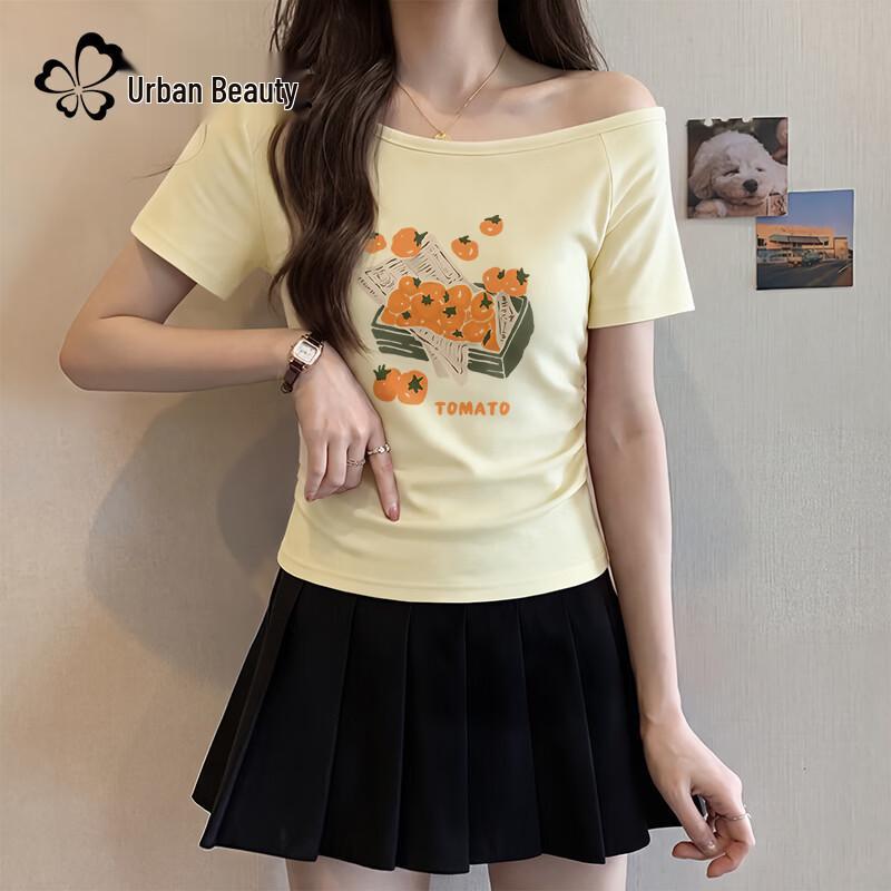 Dushi Liren Women s 2026 Summer Slim-Fit Oblique Collar T-Shirt XL