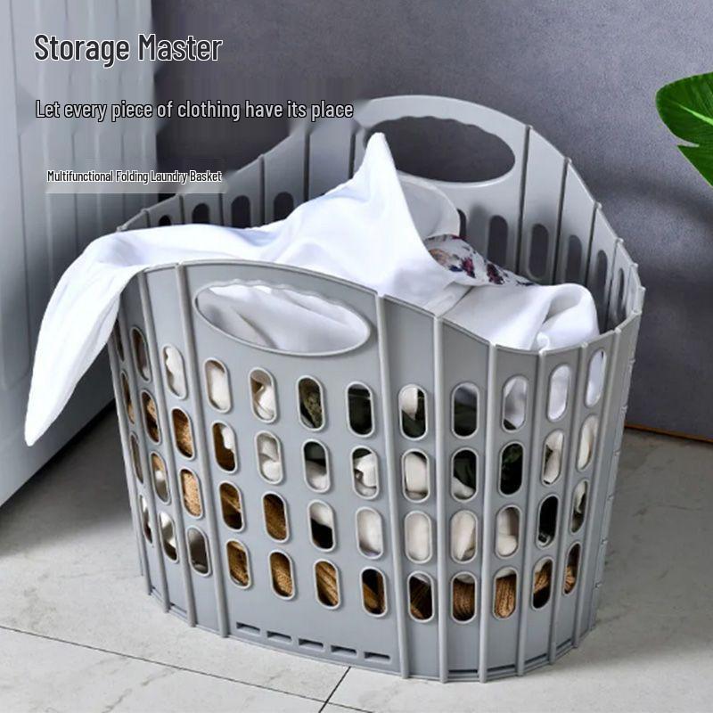 Foldable Plastic Laundry Basket for Clothes and Toys - Hollowed-Out Design for Bathroom Storage