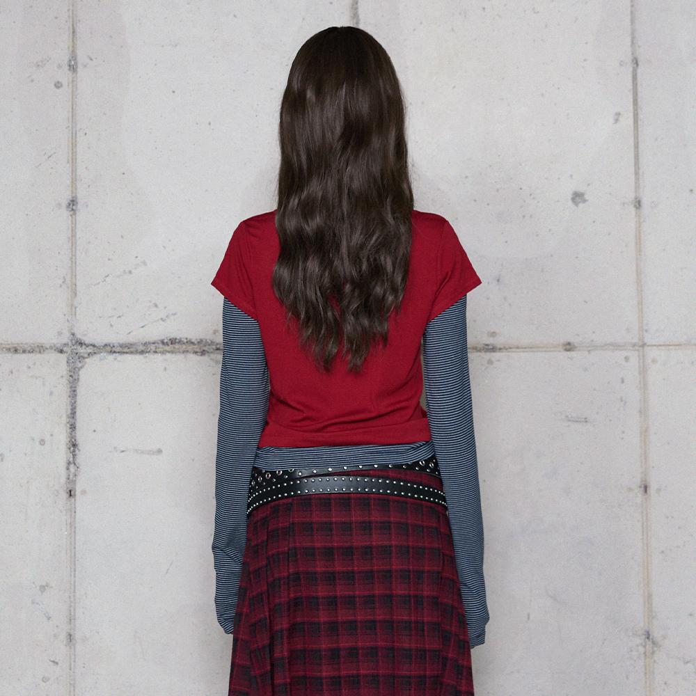 LALAFOX Slim Layered T-Shirt Red T-Shirt Br4Cl014