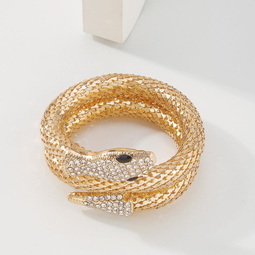 Snake Shape Necklace & Bracelet Set with Rhinestone Inlay
