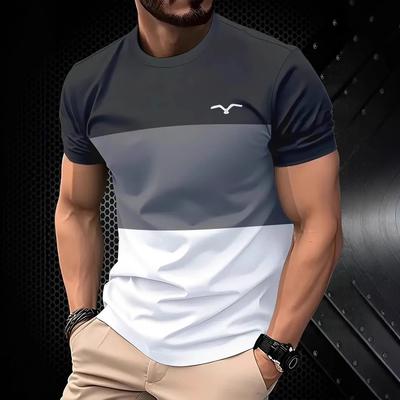 Καλοκαιρινό Ανδρικό Casual Αθλητικό T-shirt 3D Εκτύπωση Ντεγκραντέ Κοντομάνικο Μπλουζάκι με Στρογγυλή Λαιμόκοψη