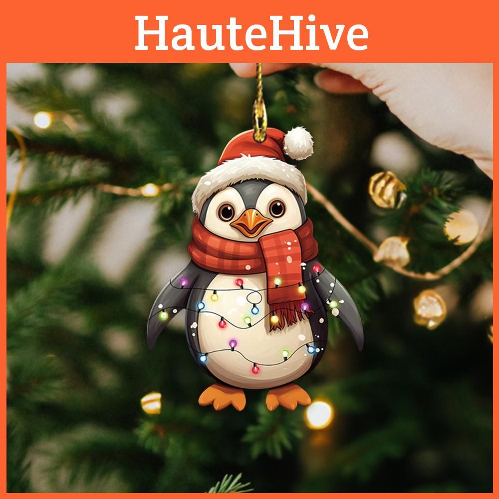 Christmas Penguin Acrylic Car Mirror Ornament With Cartoon Style For Car Interior Decor