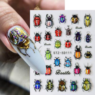 1 Sheet Y2K Engraved Summer Manicure Decals Insect Nail Sticker Ladybird Flower 5D Self Adhesive Nail Art Decorations