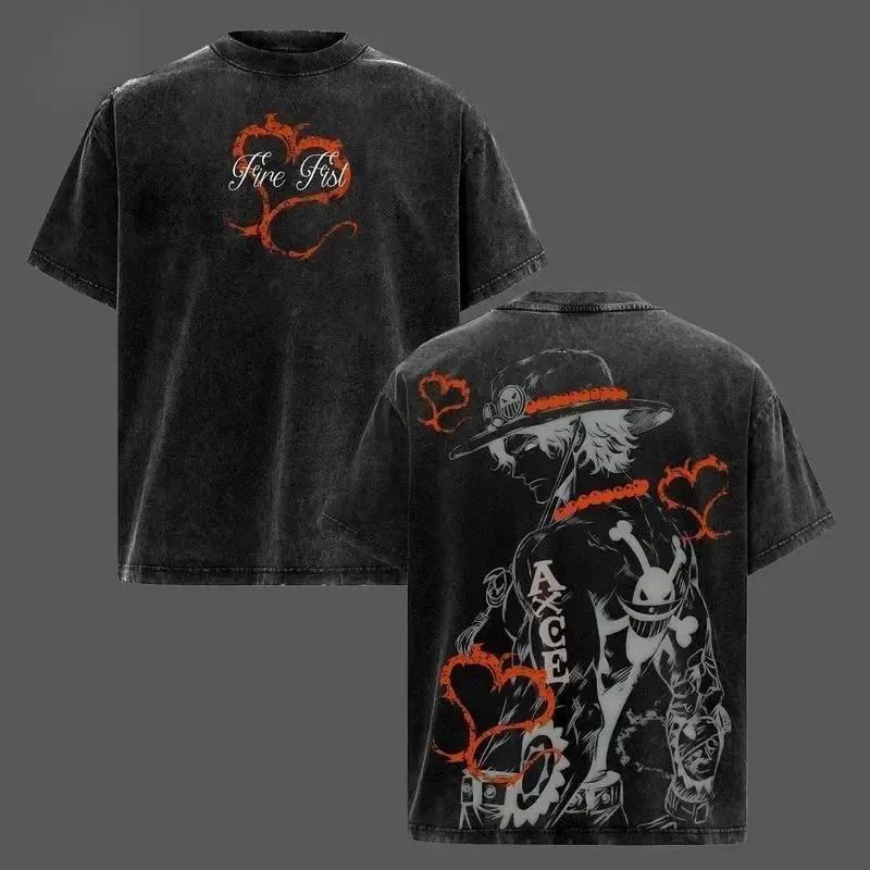 One Piece Zoro Luffy Graphic T Shirt Men Women Vintage Wash Cotton Short Sleeve Tee Summer 2026 Y2k Streetwear Loose Casual Tops