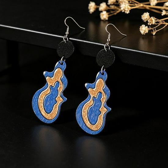 Bohemian Retro Geometric Wooden Earrings with Printed Pattern