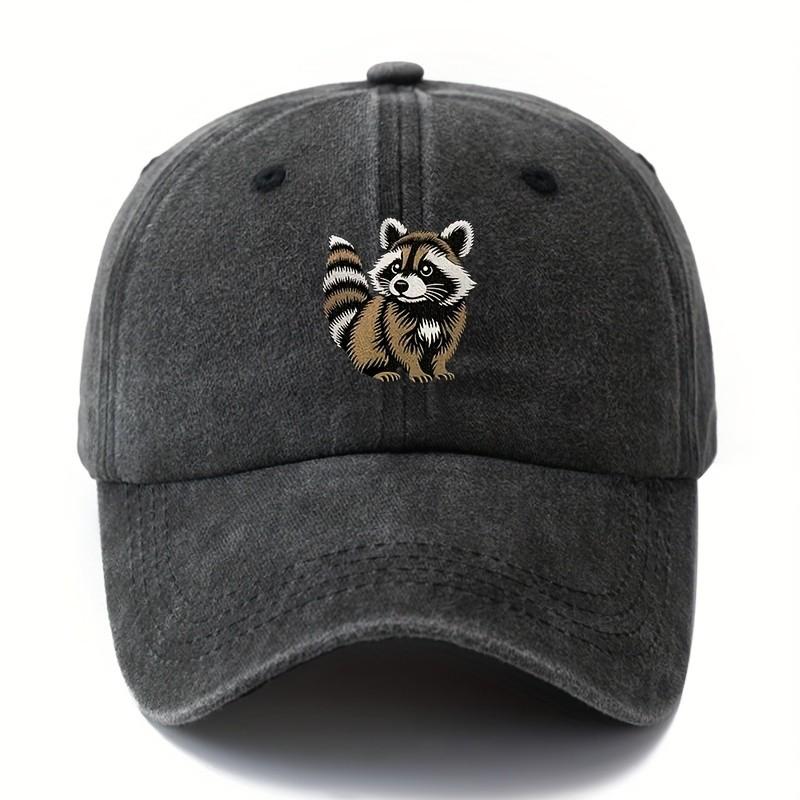 Raccoon Printing Baseball Cap Unisex Washed Visor Adjustable Outdoor Casual Headwear