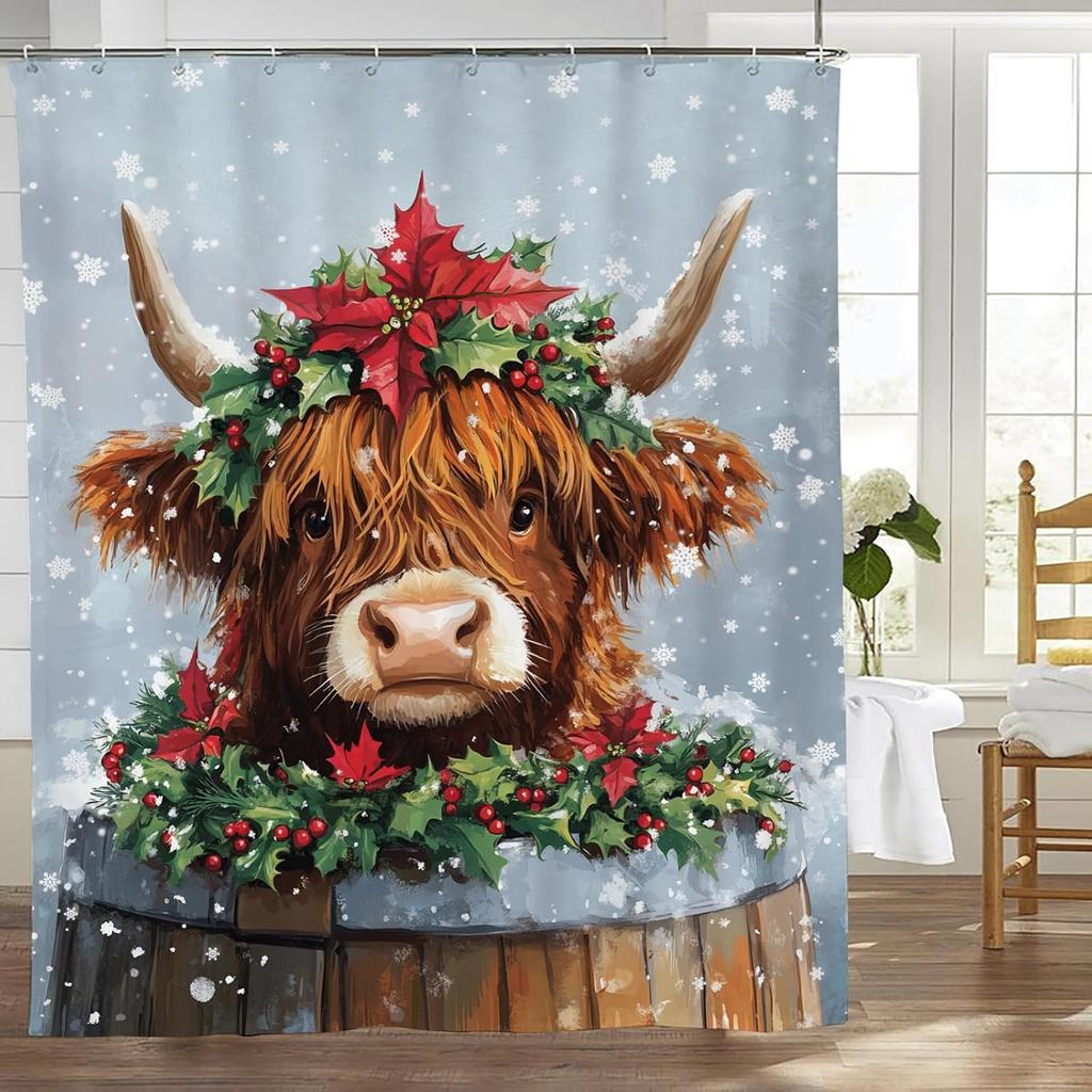 Cortina de Chuveiro Cardeal Cortina de Chuveiro Pássaro Vermelho Tecido Impermeável Decoração de Banheiro Rústica para Casa Cortina com Ganchos 60"x72"