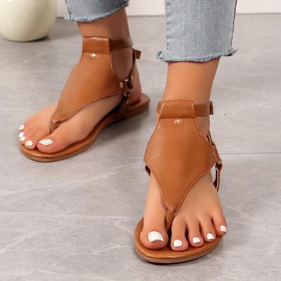 Large Size Clip-toed Sandals Women's Casual Flat-bottomed Clip-toed One-word Buckle Beach Shoes Flat-bottomed Sandals