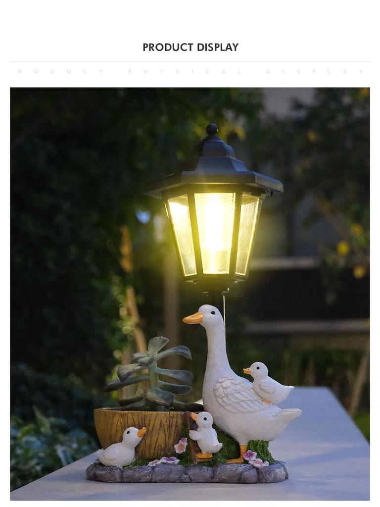 Solar-Powered Duck Garden Statue: Outdoor Resin Ornament for Courtyard Décor