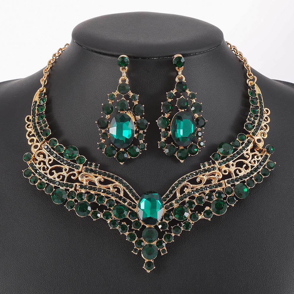 Women Crystal Necklace Earrings Indian Bridal Jewelry Sets Brides Wedding Party Costume Accessories