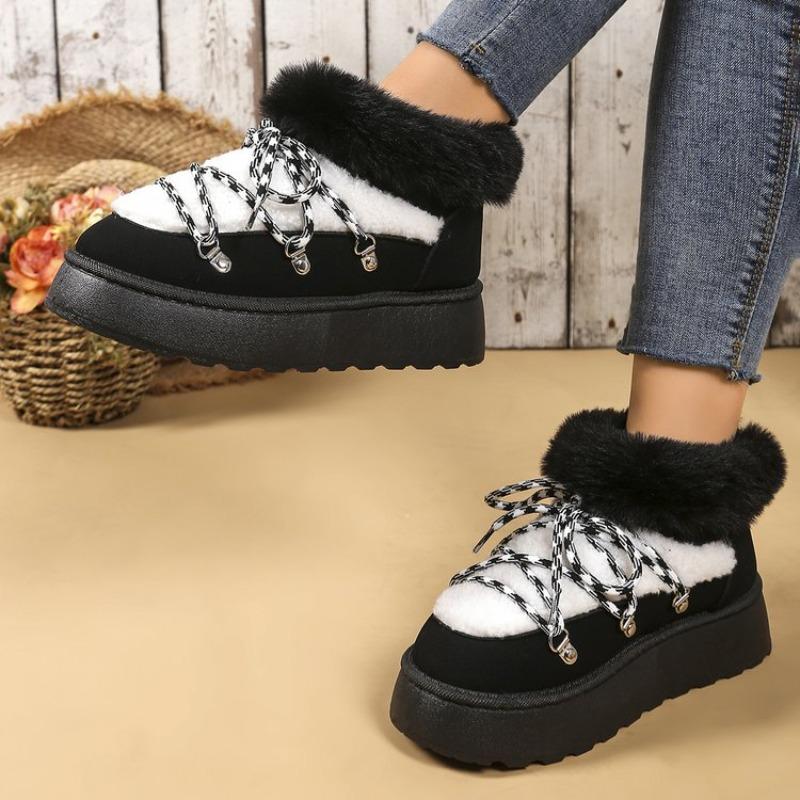 Winter Lace-up Thick-soled Velvet Thickened Snow Boots for Women's Foreign Trade Large-size Warm Towel Short Boots Cotton Shoes for Women