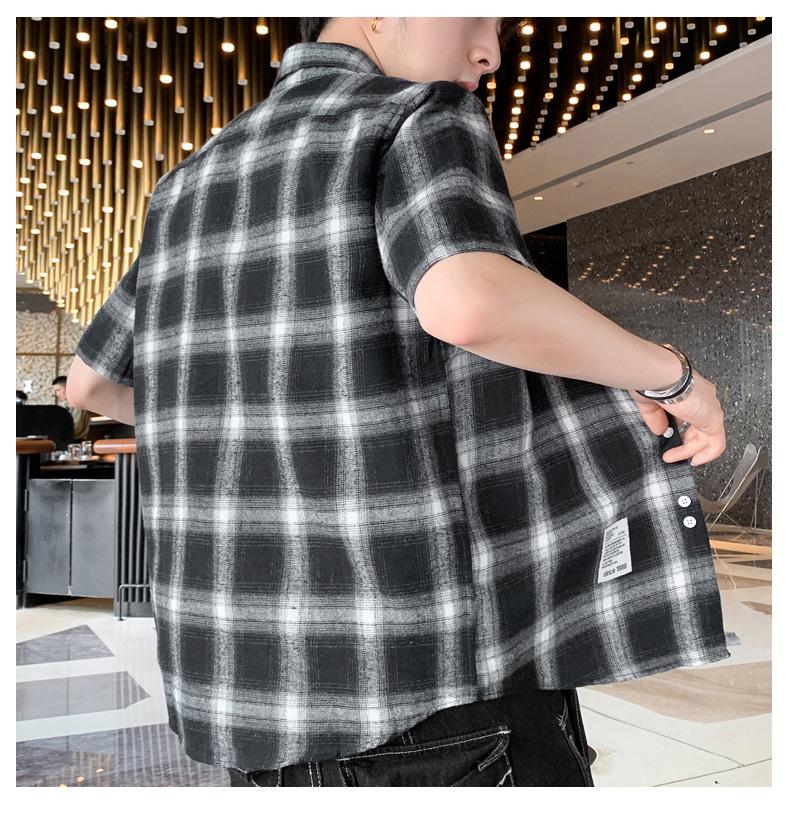 Men's Summer Plaid Short Sleeve Casual Shirt - Versatile Japanese Style