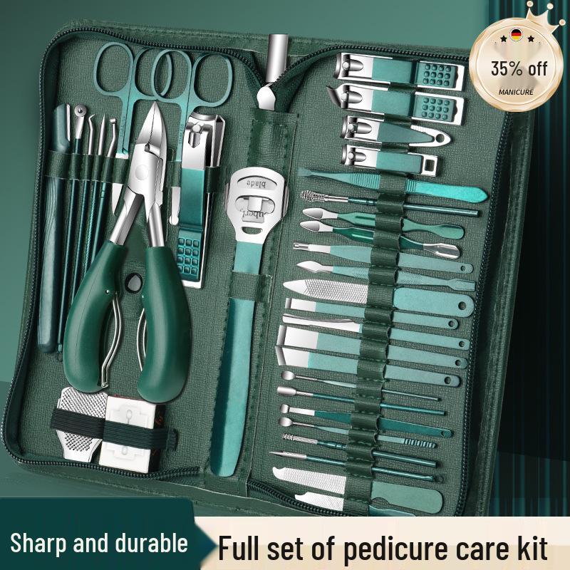 35-Piece Dark Green Manicure Set: Cross-Border Nail Clippers & Ingrown Nail Pliers