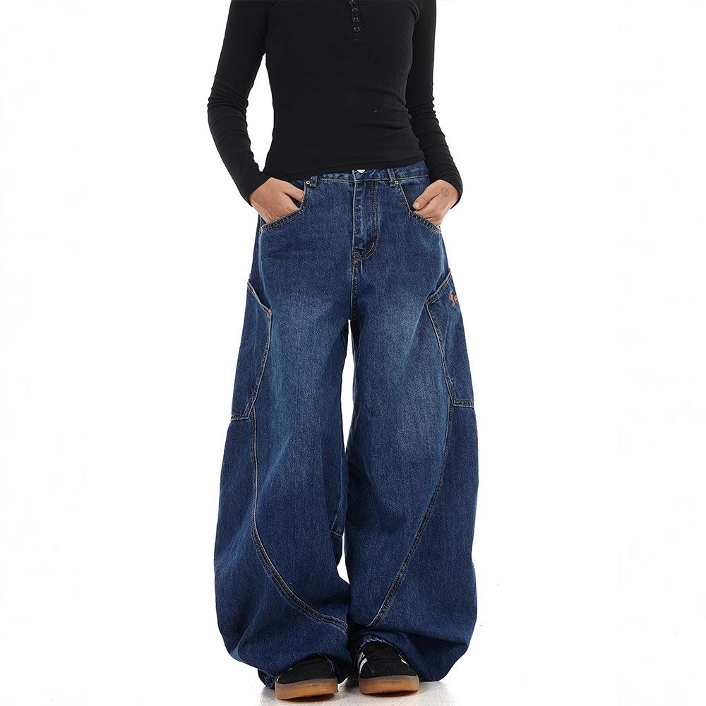 JYL Men's Bootcut Jeans Vintage Design Loose Wide-Leg Floor-Length Denim Pants