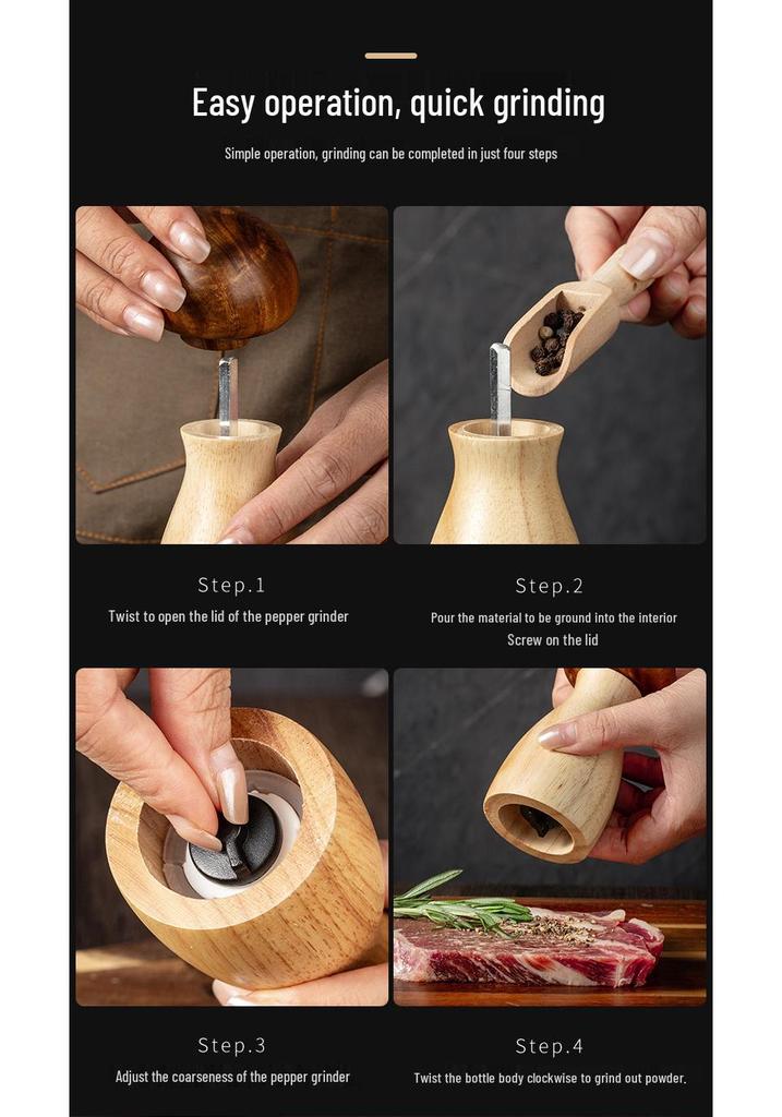Acacia & Oak Pepper Mill Set: Solid Wood Grinder for Sea Salt & Black Pepper