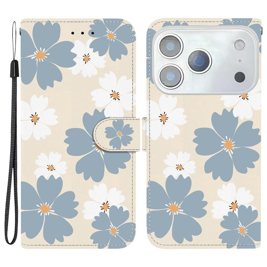 For iPhone 17 Pro Wallet Case Pattern Printing Leather Stand Phone Cover with Strap