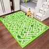 Green Maze Carpet with House and Trees Decorative Design Suitable for use as an anti-slip game mat for living room and bedroom sofas