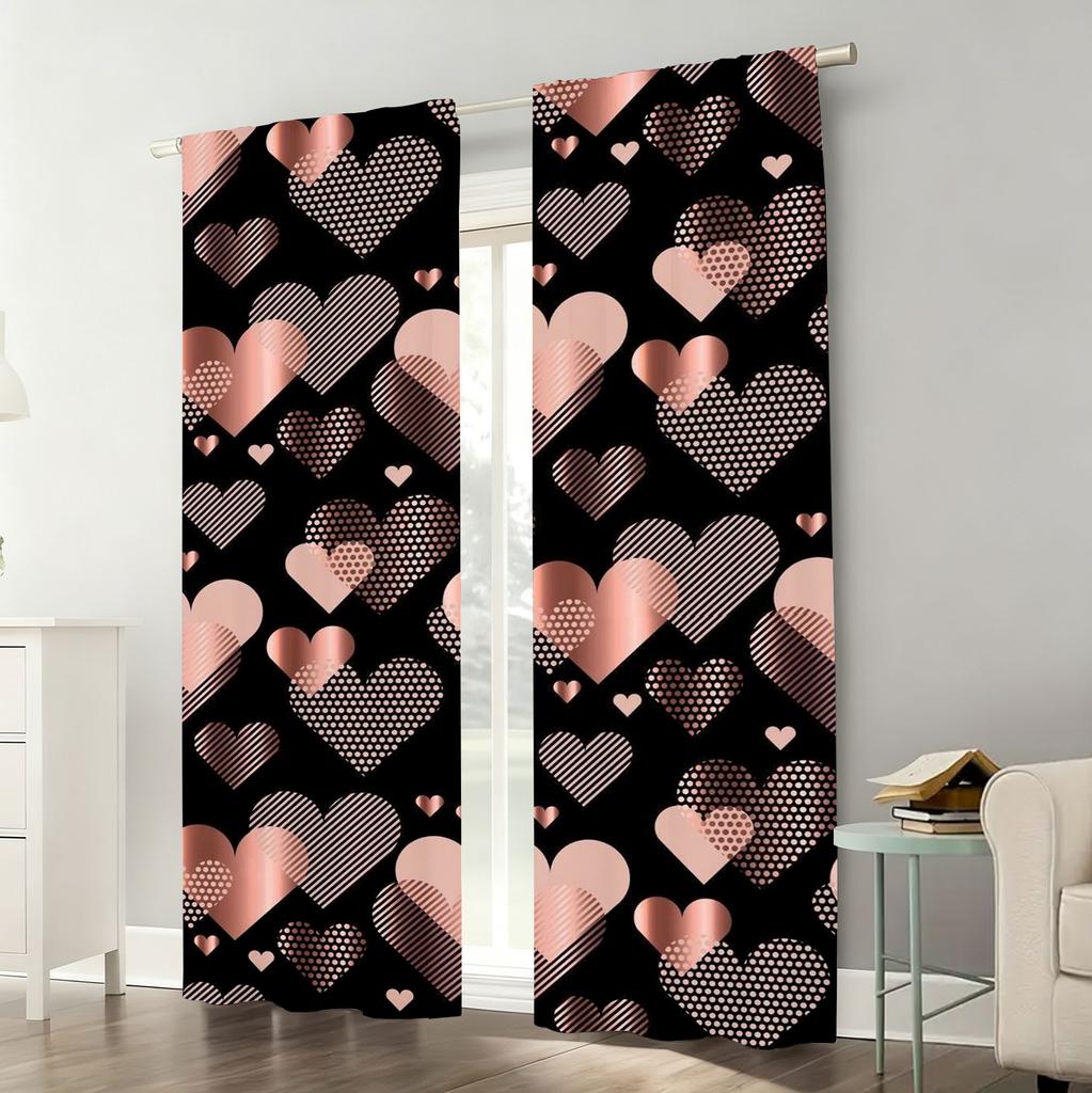 2pcs Rose gold heart-shaped curtains   light luxury and romance   bedroom and living room   decorative with drawbar pockets