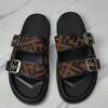 Mens Genuine Leather T-Strap Flat Slipper With Dual Buckles Non-Slip Rubber Sole Water Resistant Comfortable Daily Casual