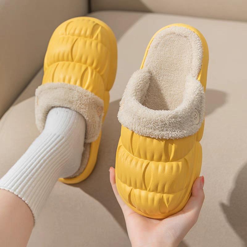 Fashion New 2024 Winter Water Proof Slippers Women Home Mute Platform Shoes Thick Sole Removable Insole Keep Warm Winter Cotton Slippers