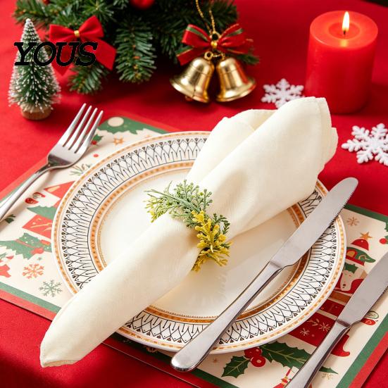 Household Napkin Holder 6Pcs Rings, Elastic Design for Light And Thick Ring Napkins, Imitation Holly Leaf Accessory Weddings Parties Home Use