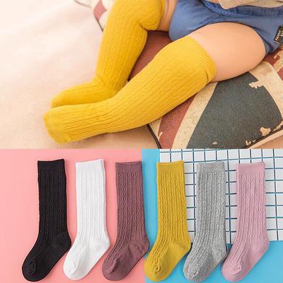 Kids Long Socks Knee High Girls Boot Sock Cute Candy Color Cotton Double Needle Socks