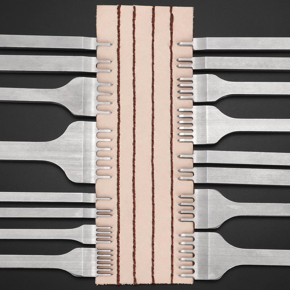4pc/set Stainless Steel Rhombus Sewing & Punching Tool Set, DIY Stitching Chisel Set, Professional Leather Craftwork Punch Kit