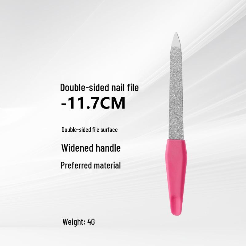 Lime à ongles double face en acier inoxydable avec manche en plastique pour manucure à domicile