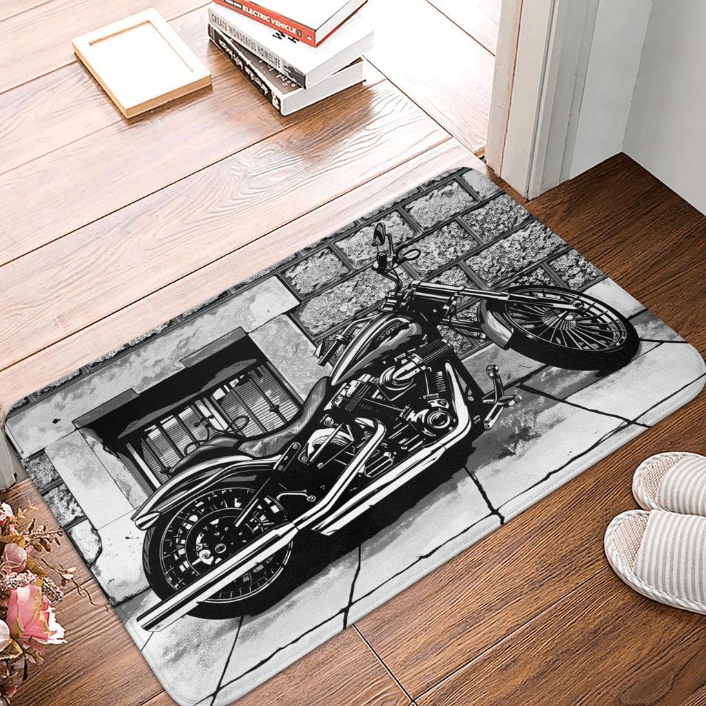 Retro Classic Motorcycle Motorcycle Lovers Gift Doormat Anti-Slip Entrance Kitchen Bathroom Door Floor Mat Toilet Carpet Rug