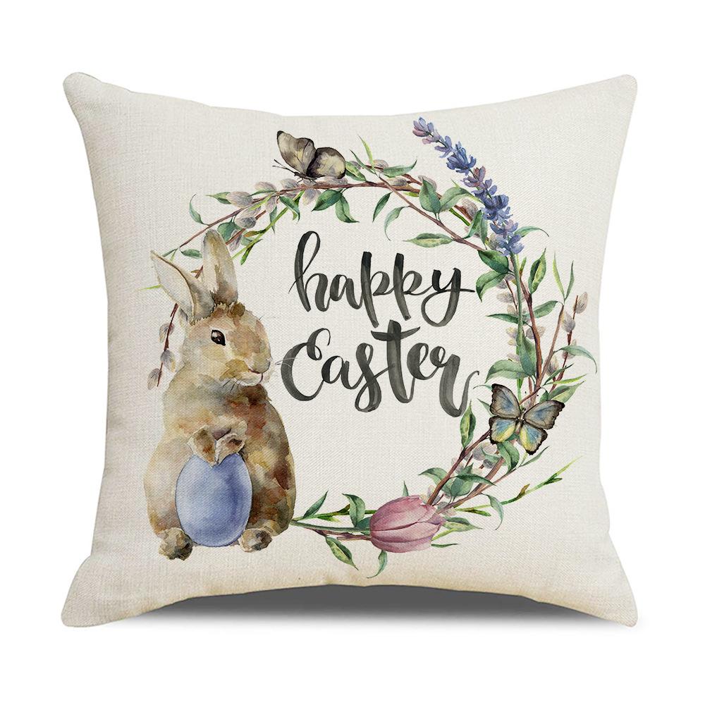 Cartoon Easter Pillowcase Linen Household Products Printed Pillowcase Rabbit Series Cushion