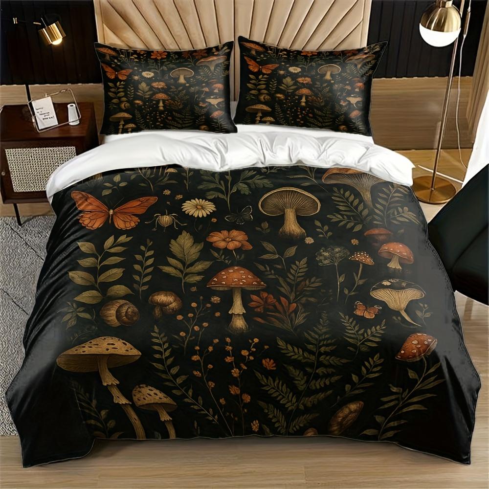 

3Pcs Autumn Forest Plants Fungus Print Duvet Cover Set, Soft Comfortable Machine Washable Bedding with Pillowcases, All Season EU Twin(135x200cm)