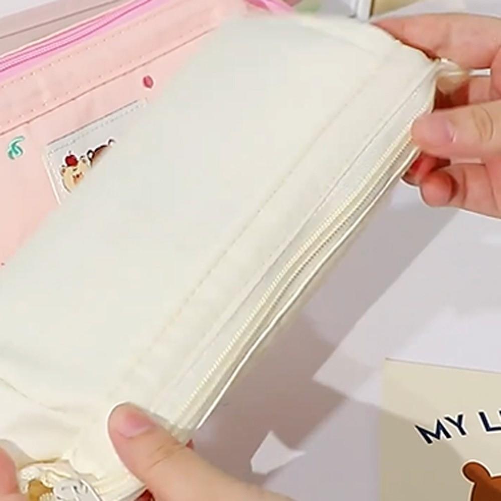 Bear Pattern Stationery Bag Large Capacity Pen Pencil Case Kawaii Pencil Bag  Kids